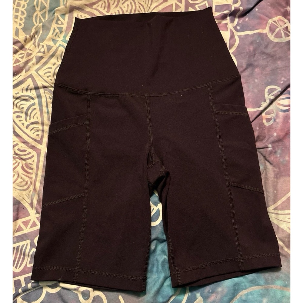 Yogalicious Lux Women's Dark Purple High Waisted‎ Bike Shorts w/ Pockets, Small